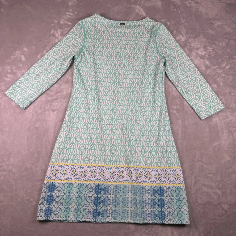 Cabana Life Womens Mint Green Geometric Trellis Shift Dress 3/4 Sleeve Size M